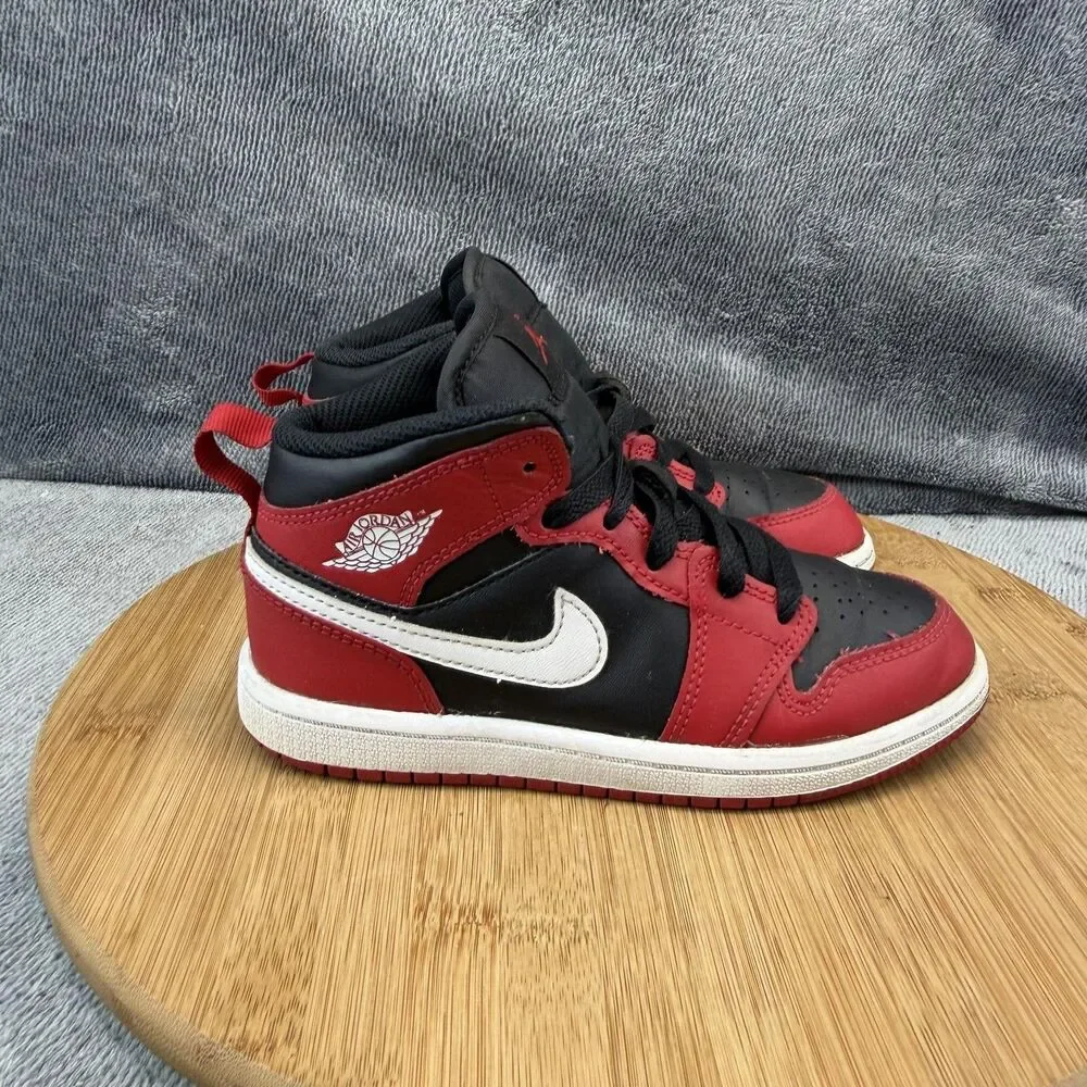 Jordan Air Jordan 1 Mid Shoes Boys Size 13C Black Red Sneakers DQ8424-061